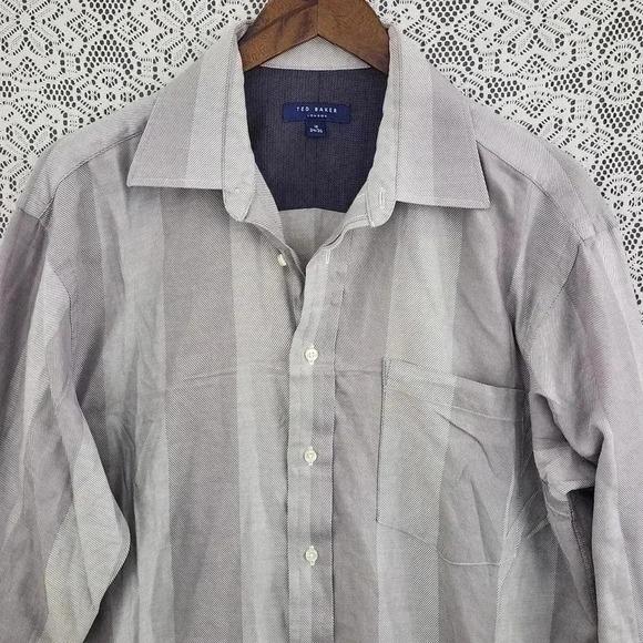 Ted Baker Button Down Long Sleeve Striped Men's Dress Shirt Size 16. Gray - Picture 3 of 7